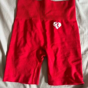 Red Biker Shorts with Logo